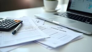 calculadora y documentos fiscales sobre mesa ordenada