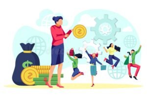 empleado feliz recibiendo pago de utilidades