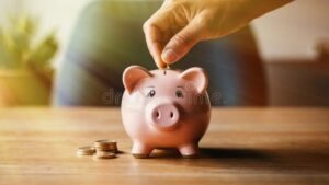 manos cuidando una alcancia con monedas