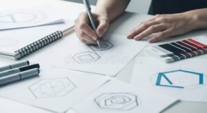 manos disenando bocetos de logos creativos