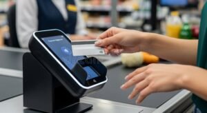 persona pagando con tarjeta en tienda moderna 1