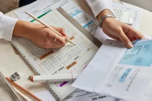 persona revisando recibo de sueldo detallado