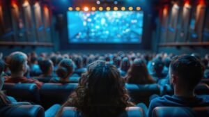 sala de cine con audiencia disfrutando pelicula