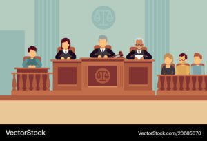 tribunales y jueces en sala de audiencias